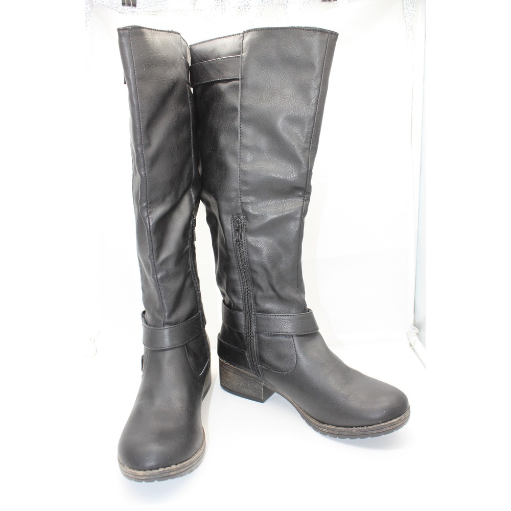 So Ruler Moto Rugged Edgy Streetwear Black Faux Leather Knee Riding Boots 8.5